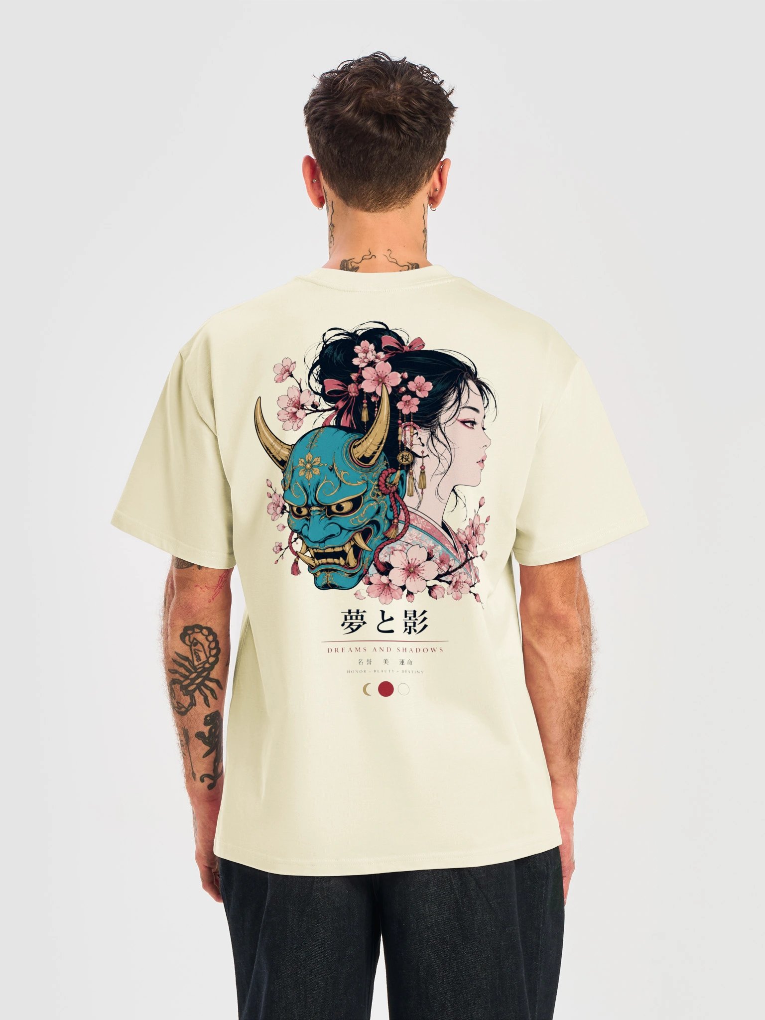 Japanse Oni-masker & Geisha – Premium Ukiyo-e Graphic T-Shirt product image (5)