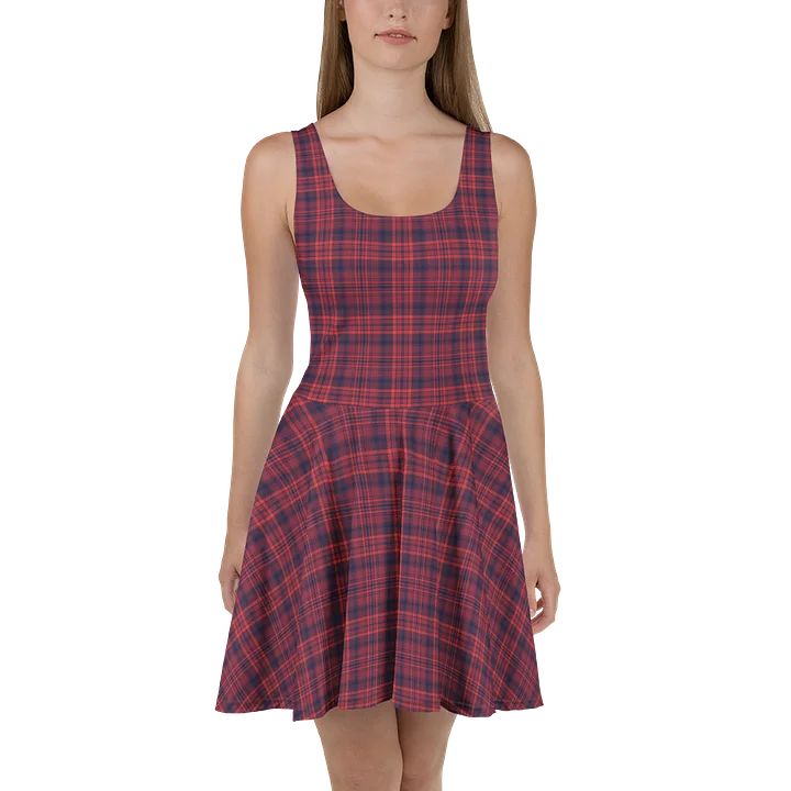 Red and Navy Plaid Tartan Skater Dress for Casual Wear product image (2)