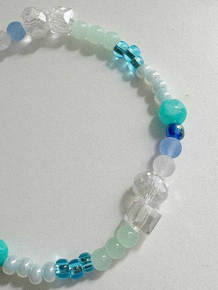 MFD-00164 | Tidepool Treasure Beaded Bracelet | Seafoam, Aqua & Turquoise | Handmade 7" Coastal Charm by Monique Faella Designs™ product image (2)