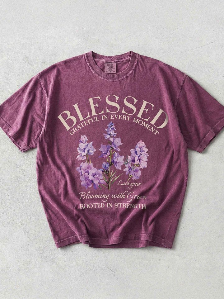 Blessed Larkspur Flower Shirt – July Birth Flower Blooming with Grace Graphic Tee product image (1)