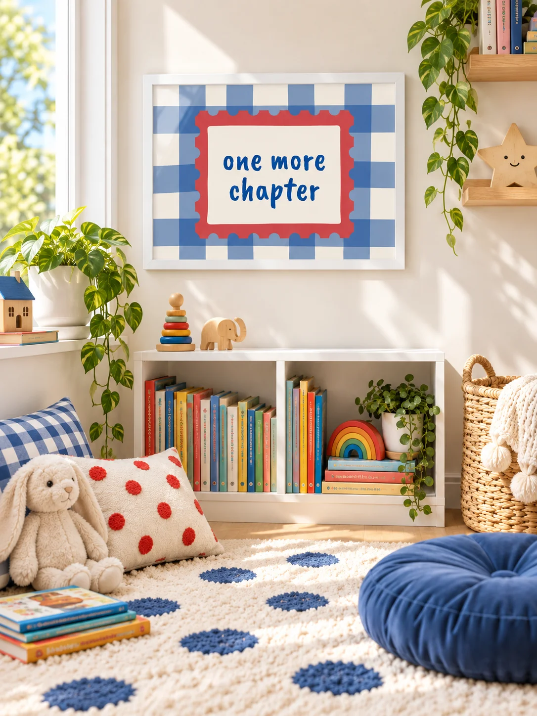 One More Chapter Printable Wall Art | Book Lover Quote Poster | Reading Nook Decor | Blue Gingham Literary Download product image (9)