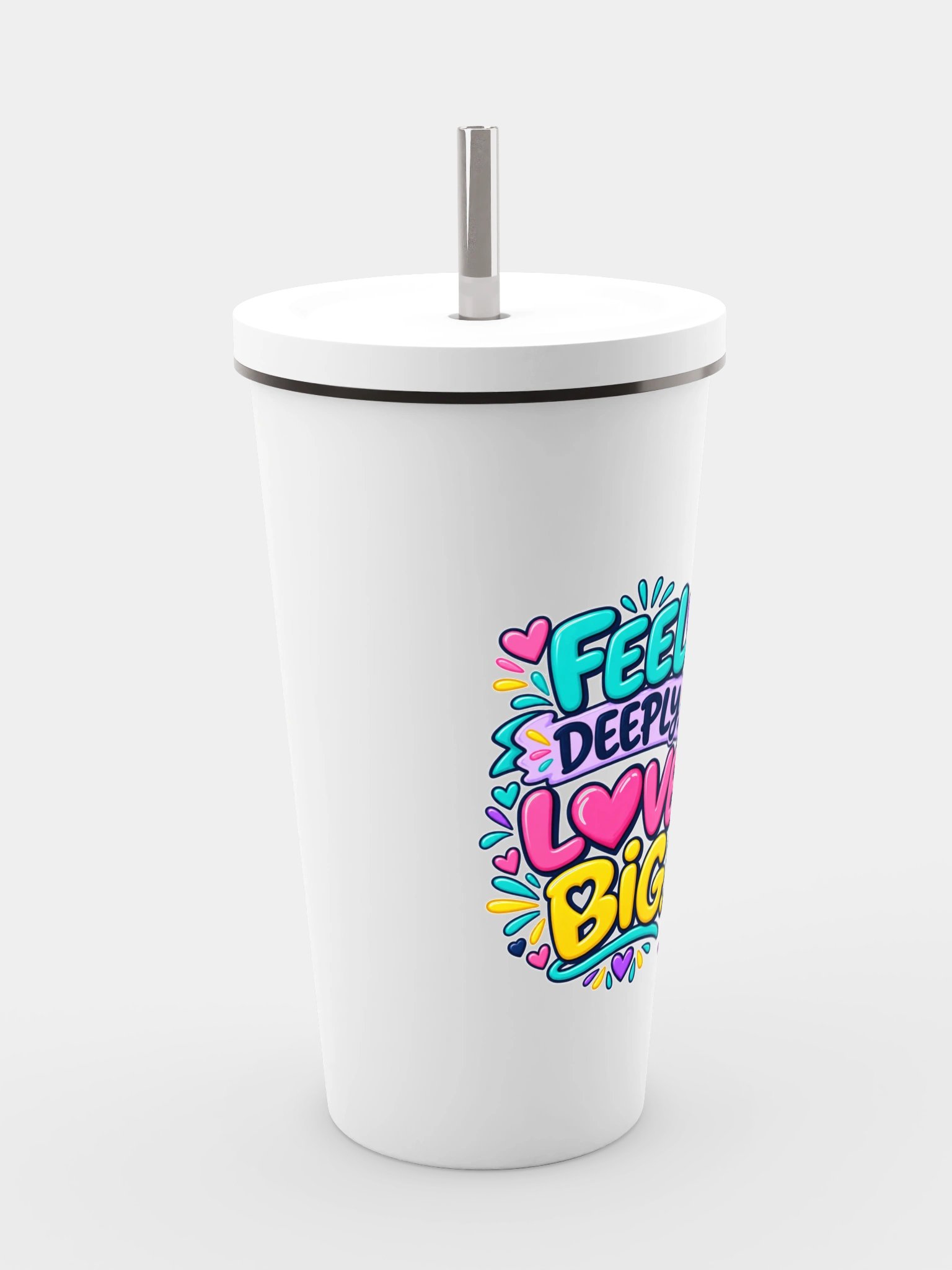 Stainless Steel Insulated Inspirational Tumbler with a Straw - Feel Deeply. Love Big. product image (4)