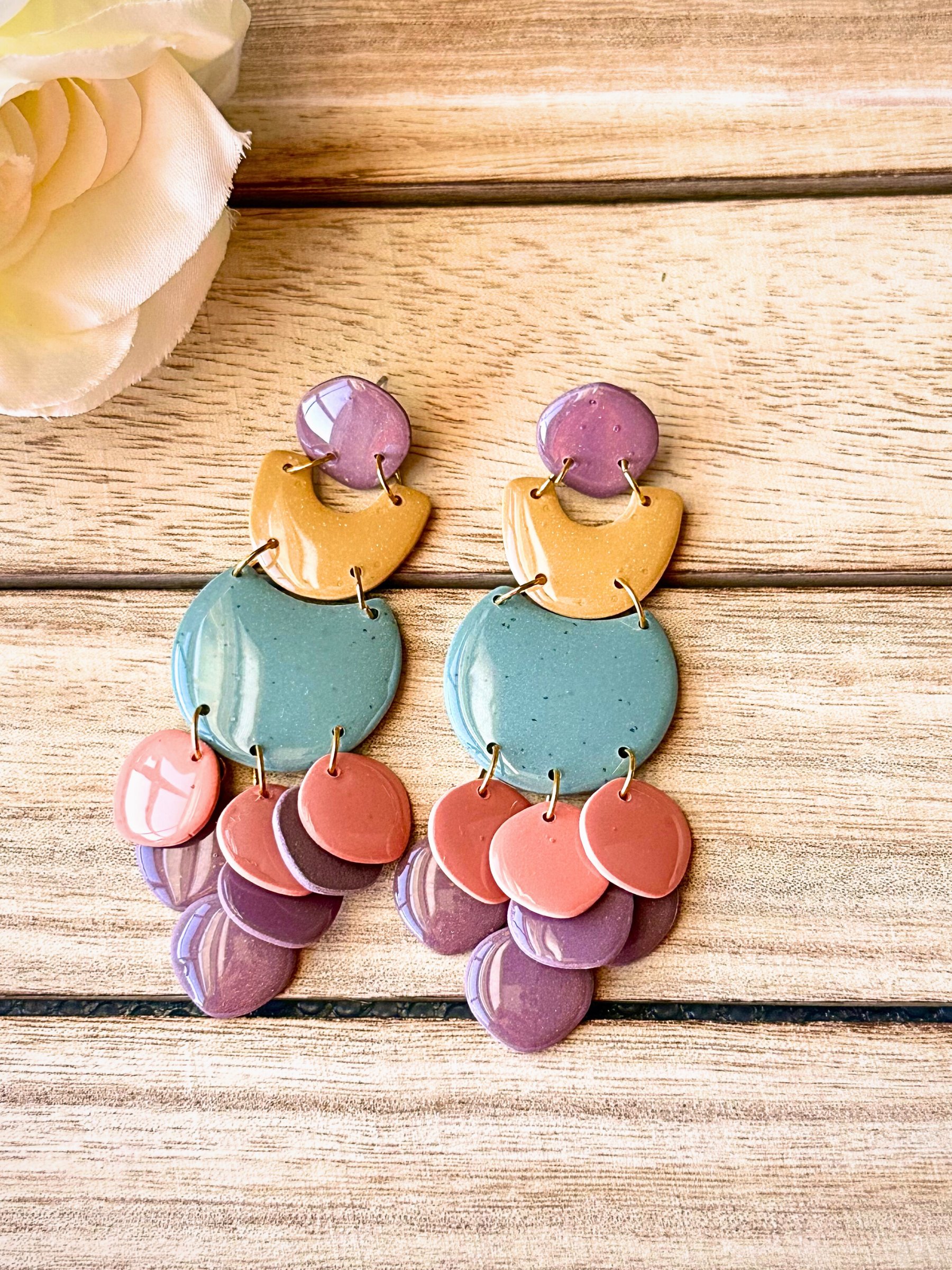 Boho Luxe Tiered Statement Earrings – Handmade Polymer Clay Dangles product image (5)