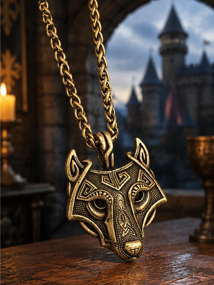The Armored Kingdom Winterborn Golden Wolf Necklace-Protector-Warrior Spirit product image (1)