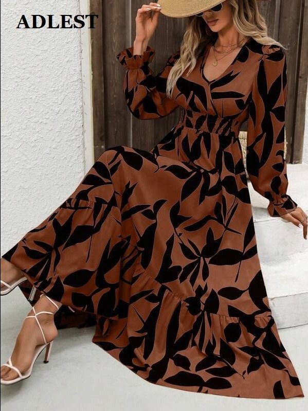 ADLEST | Breezaya Floral Print Flounce Sleeve Ruffle Hem Dress Maxi Women Outfit Fall Cloth For Women product image (2)