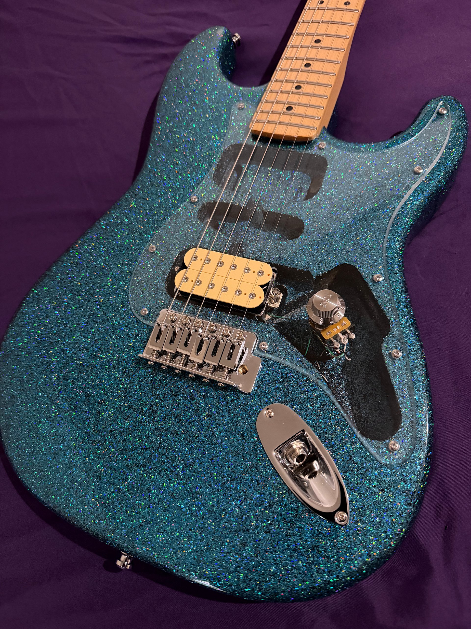 GD Guitars Super S – Aqua Teal Metallic Sparkle | Gamsbucker Equipped | Stainless Steel Frets | Hardshell Case | Single Humbucker product image (1)