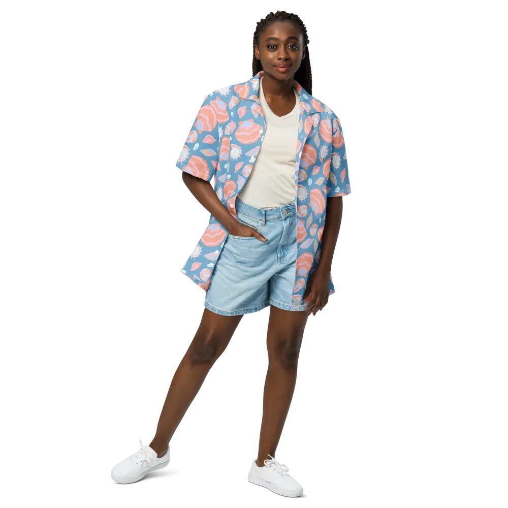 Retro Seashells Blue Hawaiian Shirt product image (3)