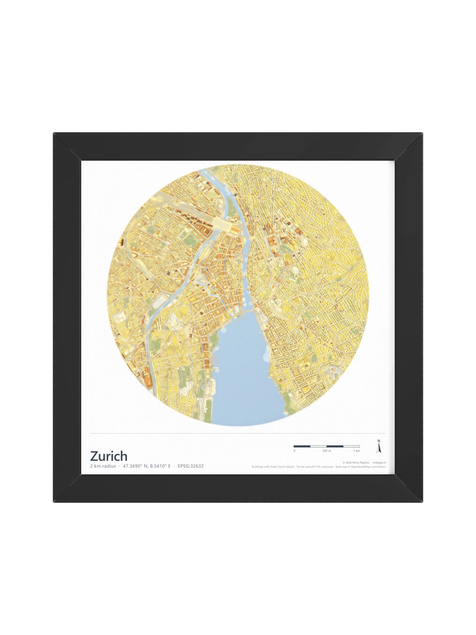 Zurich — Path-Traced 3D City Map · Framed Matte Poster product image (7)