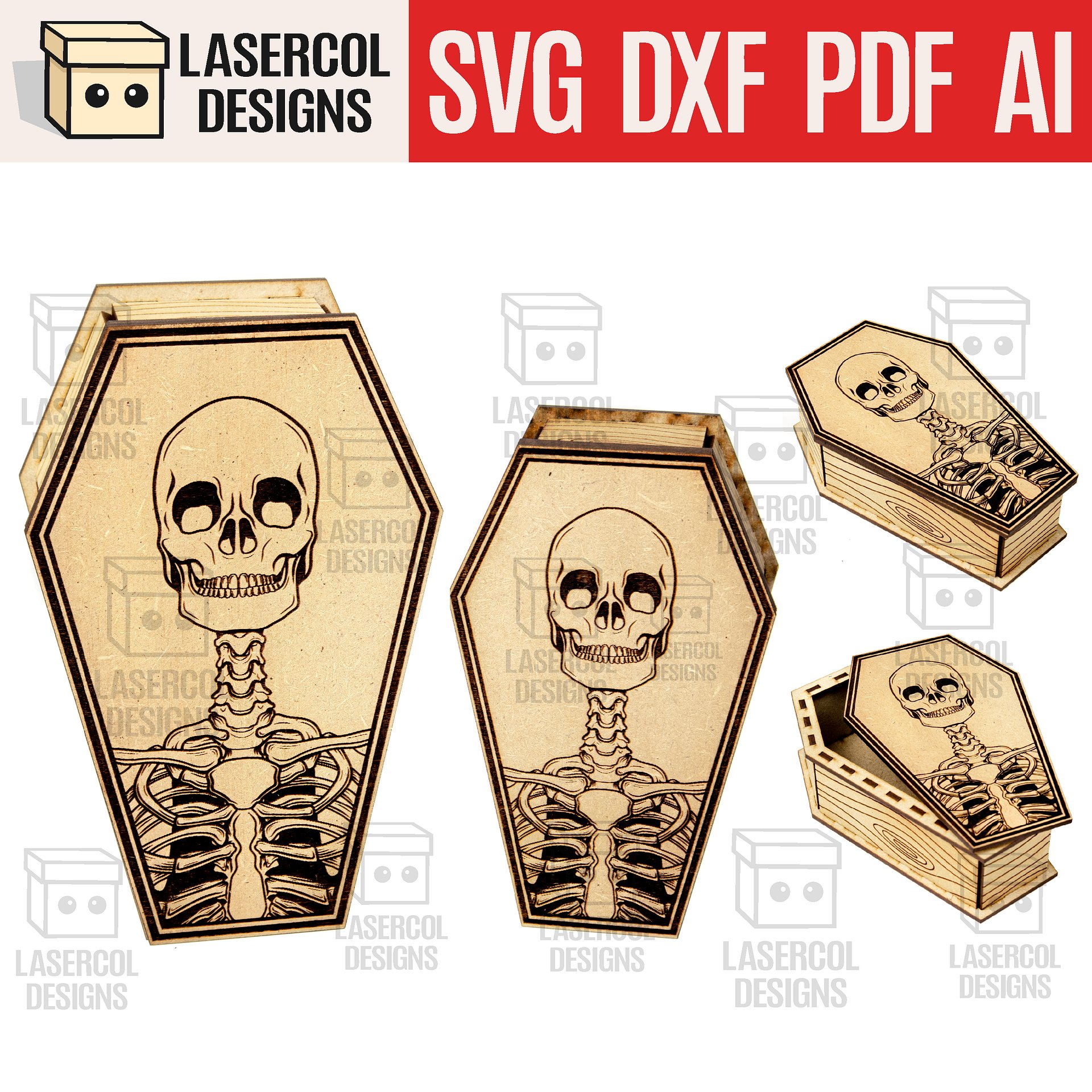 Halloween Coffin Box Set 1 (2 Sizes) - Laser Cut Files product image (1)