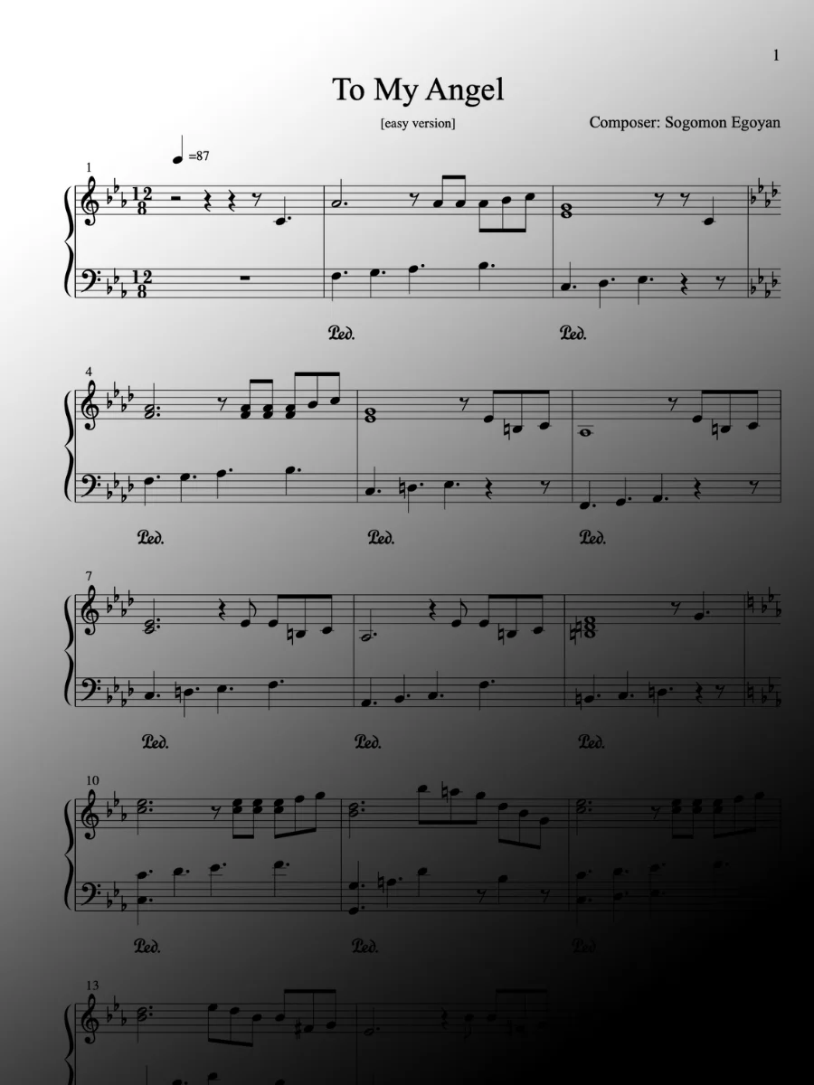 To My Angel by Sogomon Egoyan - Piano Sheet Music (Advanced and Easy versions) product image (1)