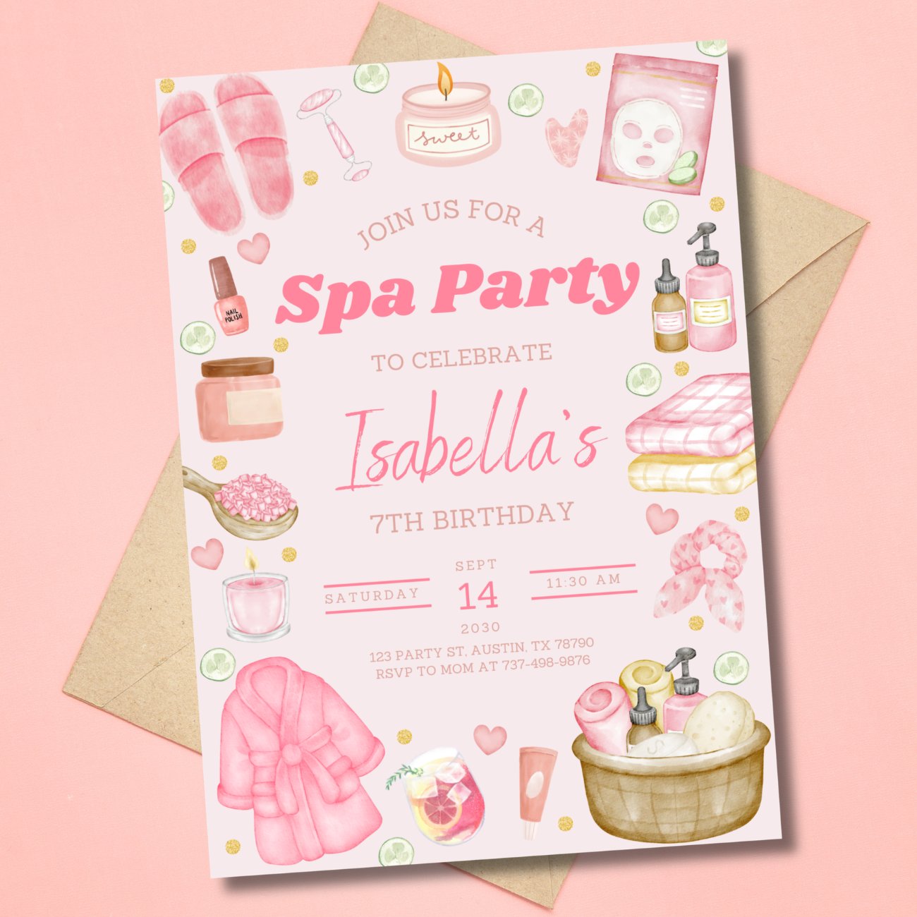 Spa Party Birthday Invitation | Pamper Party Invite | Spa Day | Glam Birthday | Any Age | Printable Digital Download product image (5)