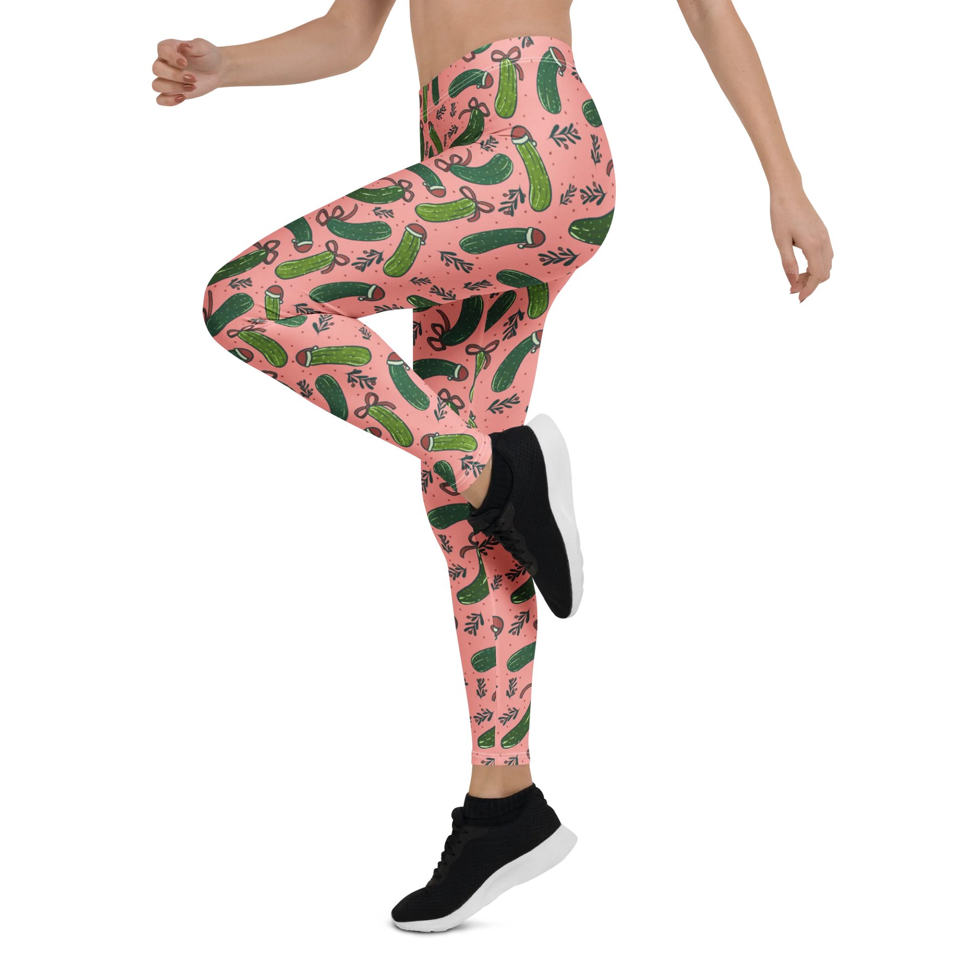 Christmas Pickles Pattern Leggings, Pink product image (5)
