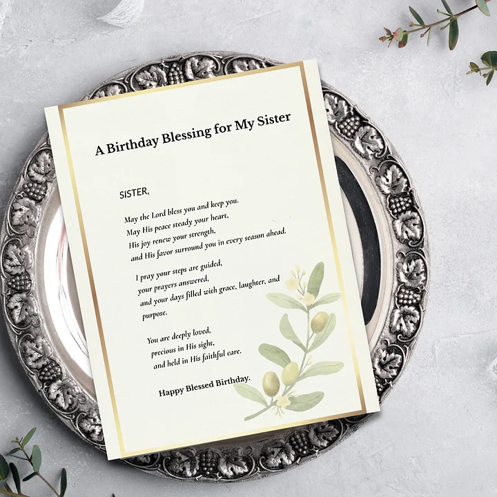 Christian Birthday Prayer Card for Sister • Botanical Blessing (PDF/JPG) product image (1)