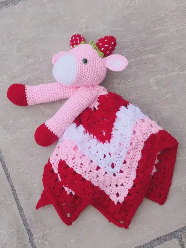 Strawberry Cow Lovey Crochet Pattern Baby Comforter Blanket PDF Pattern - Crafting Happiness product image (3)