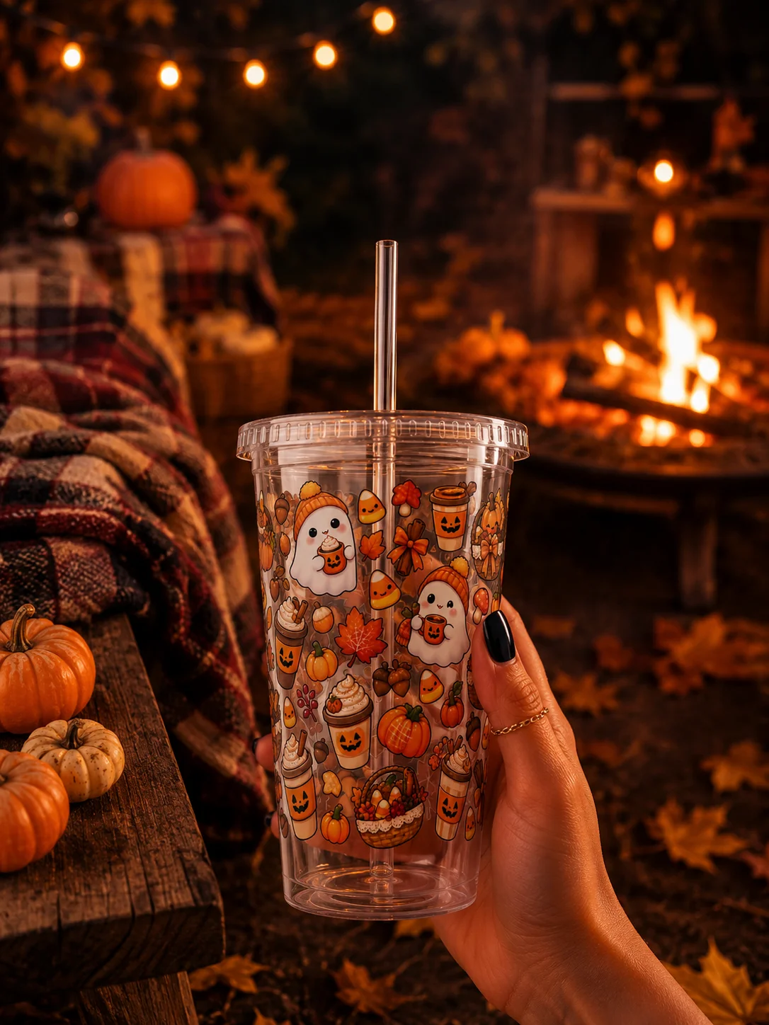 Cozy Autumn Halloween Clear Dual Wall Tumbler 16 Oz (473 ml) product image (1)
