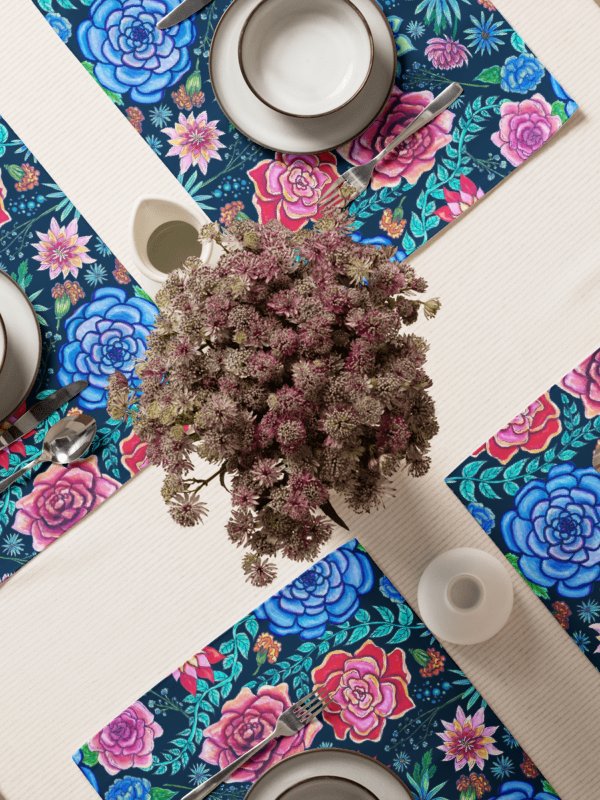 Pink and Blue Bold Blooms Floral Placemats – Set of 4 | MONIQUE FAELLA DESIGNS™ product image (1)