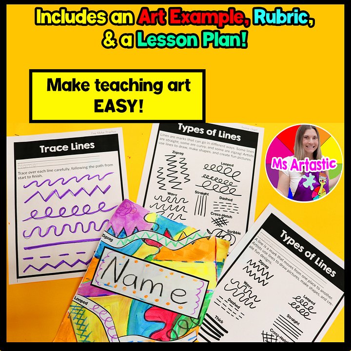 Types of Lines Art Lesson Line Art Project Pre K Kindergarten 1st Grade BTS Art product image (2)