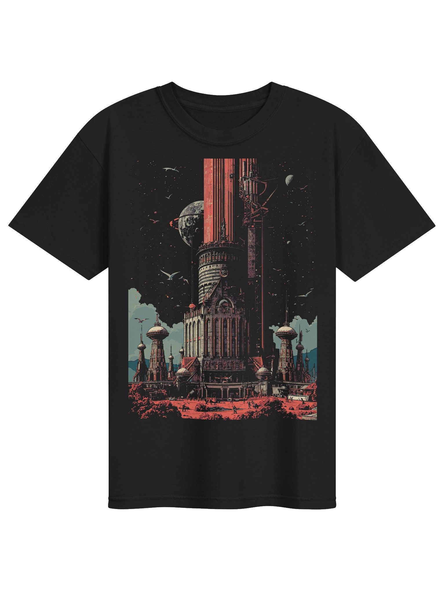 Retro Sci-Fi Tower Spaceport Heavyweight T-Shirt product image (1)