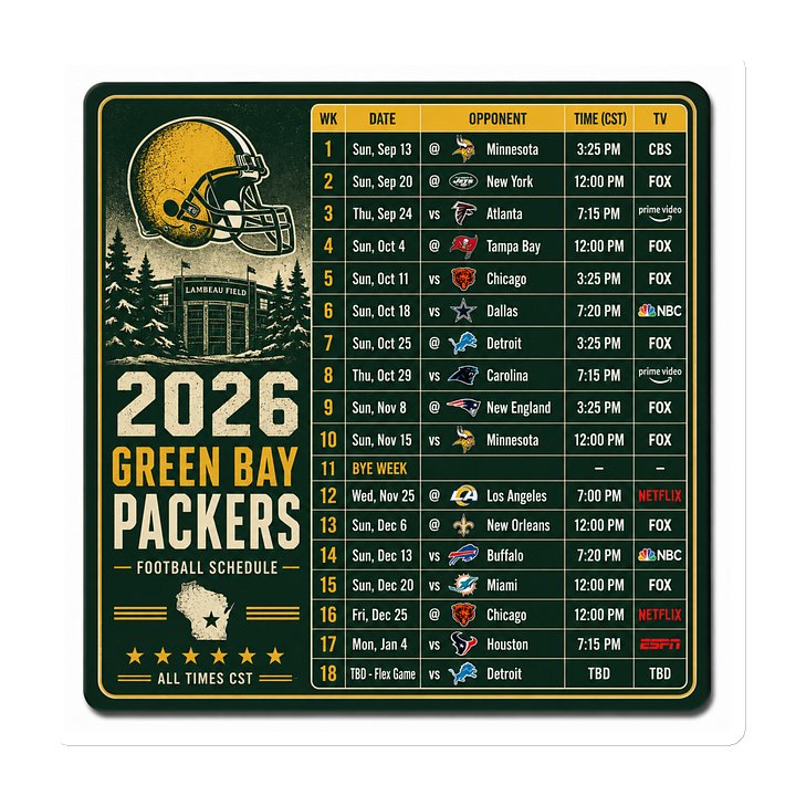 Green Bay Packers 2026 Schedule Magnet product image (1)