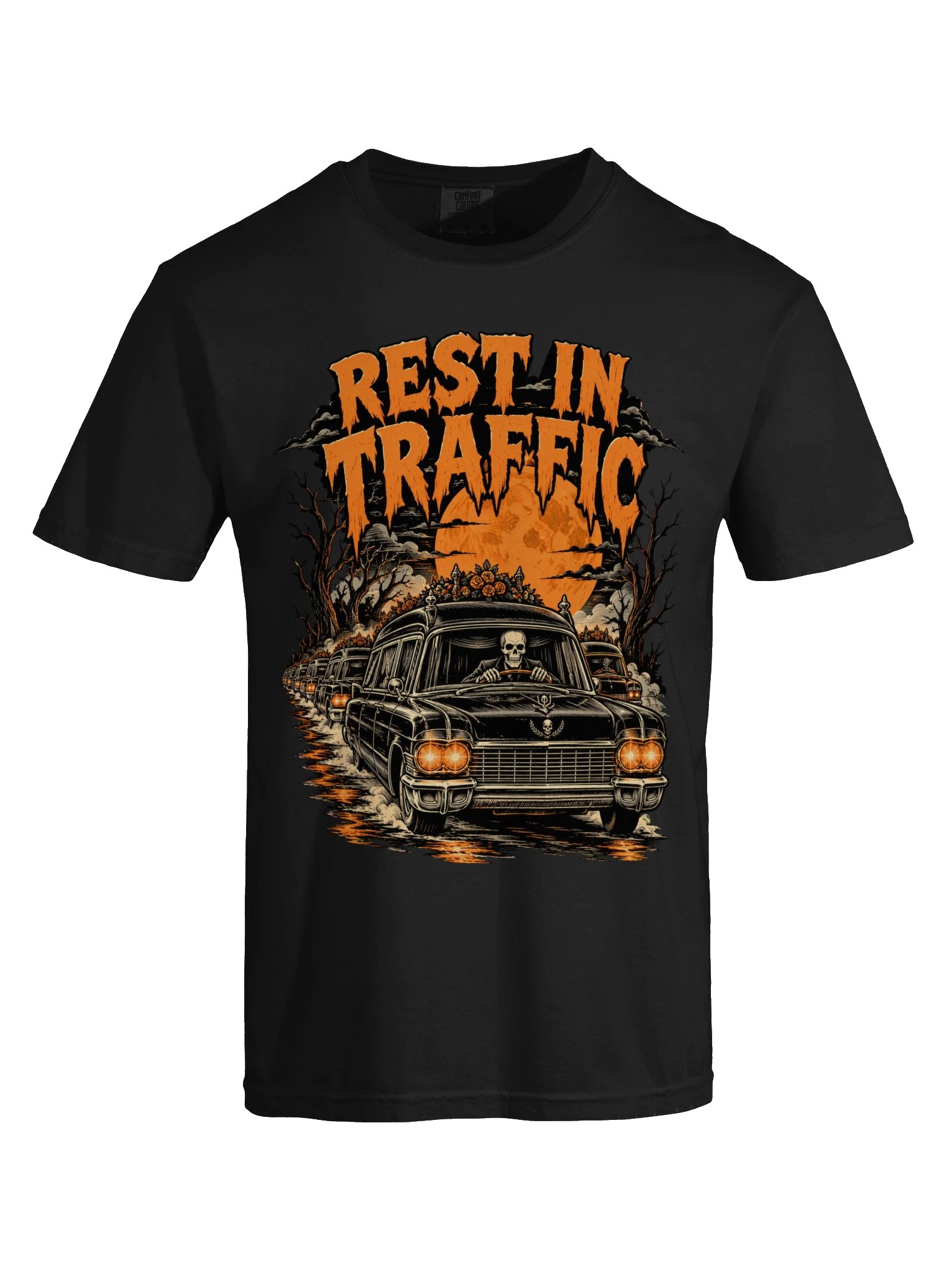 Rest in Traffic — Halloween Skeleton Hearse T-Shirt product image (9)