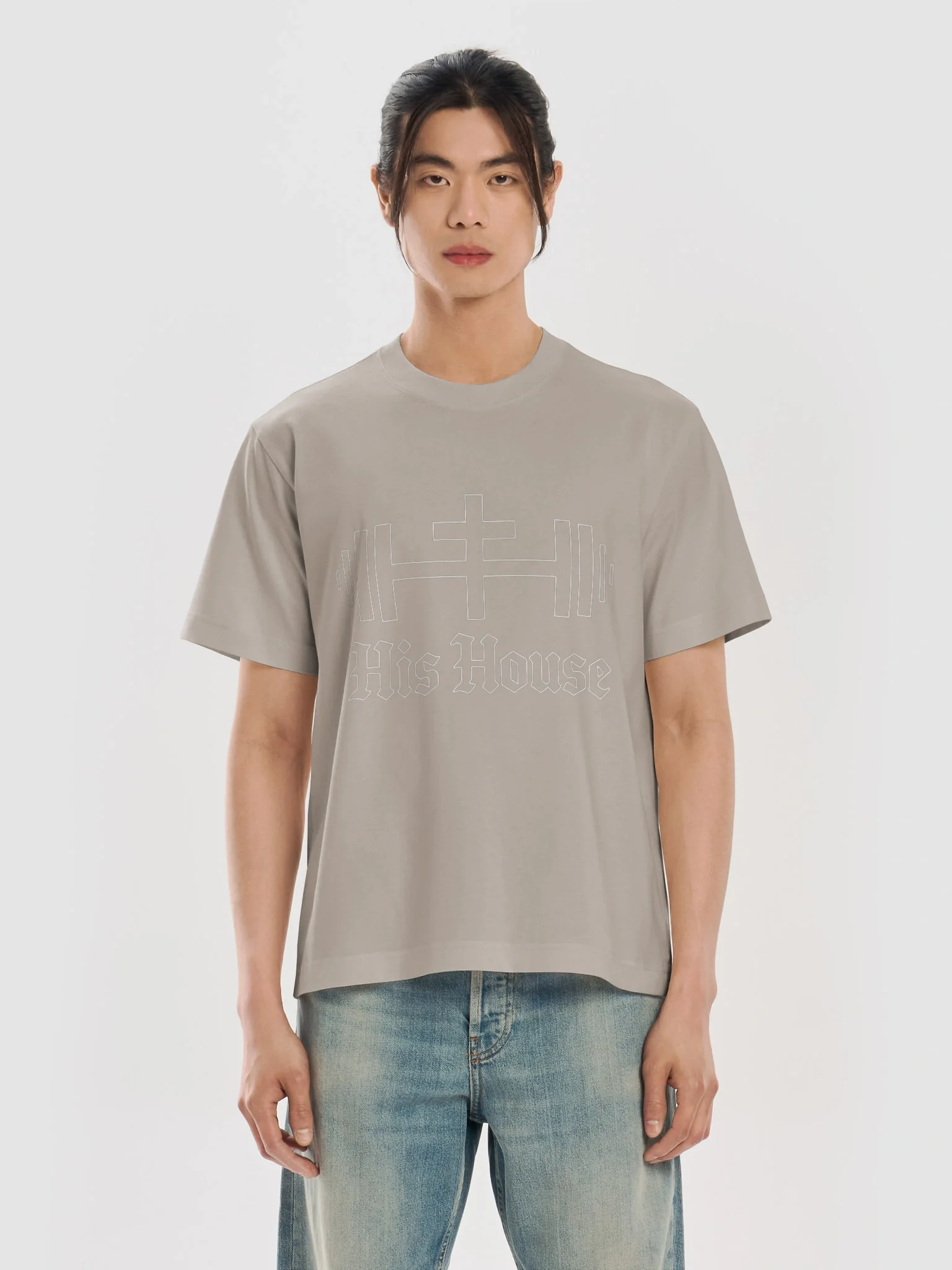 His House Mens Middleweight Oversized T-shirt - Ink Blue/Mushroom by His House