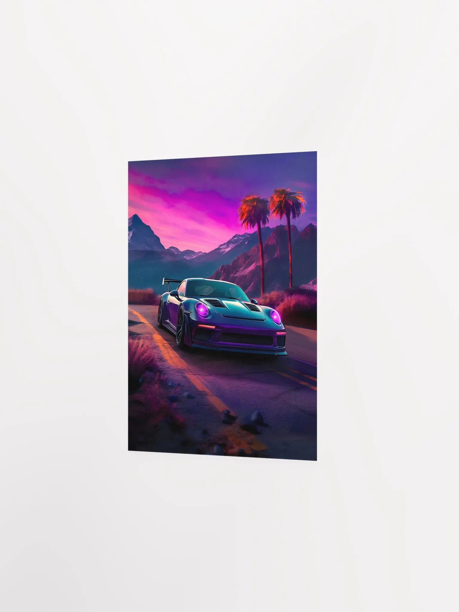 Synthwave aesthetic sport car Porsche with palms [synthwave/vaporwave/cyberpunk] — aesthetic art print product image (7)