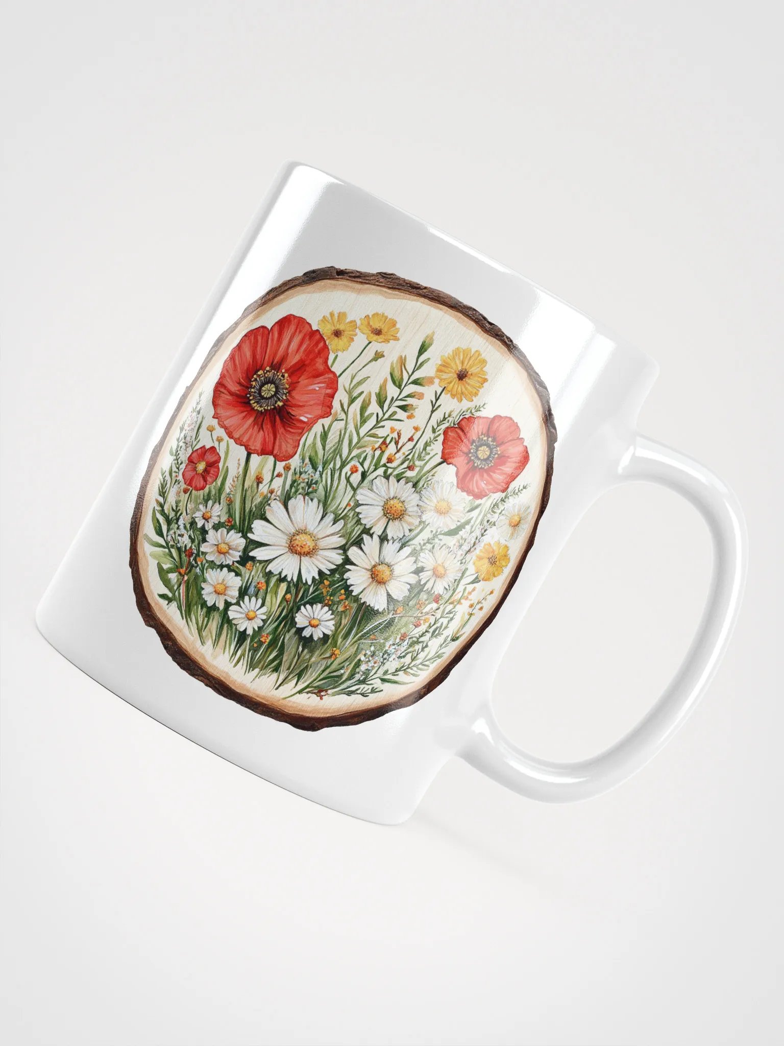 Poppy Wildflower Round Wood Art Ceramic Mug product image (11)