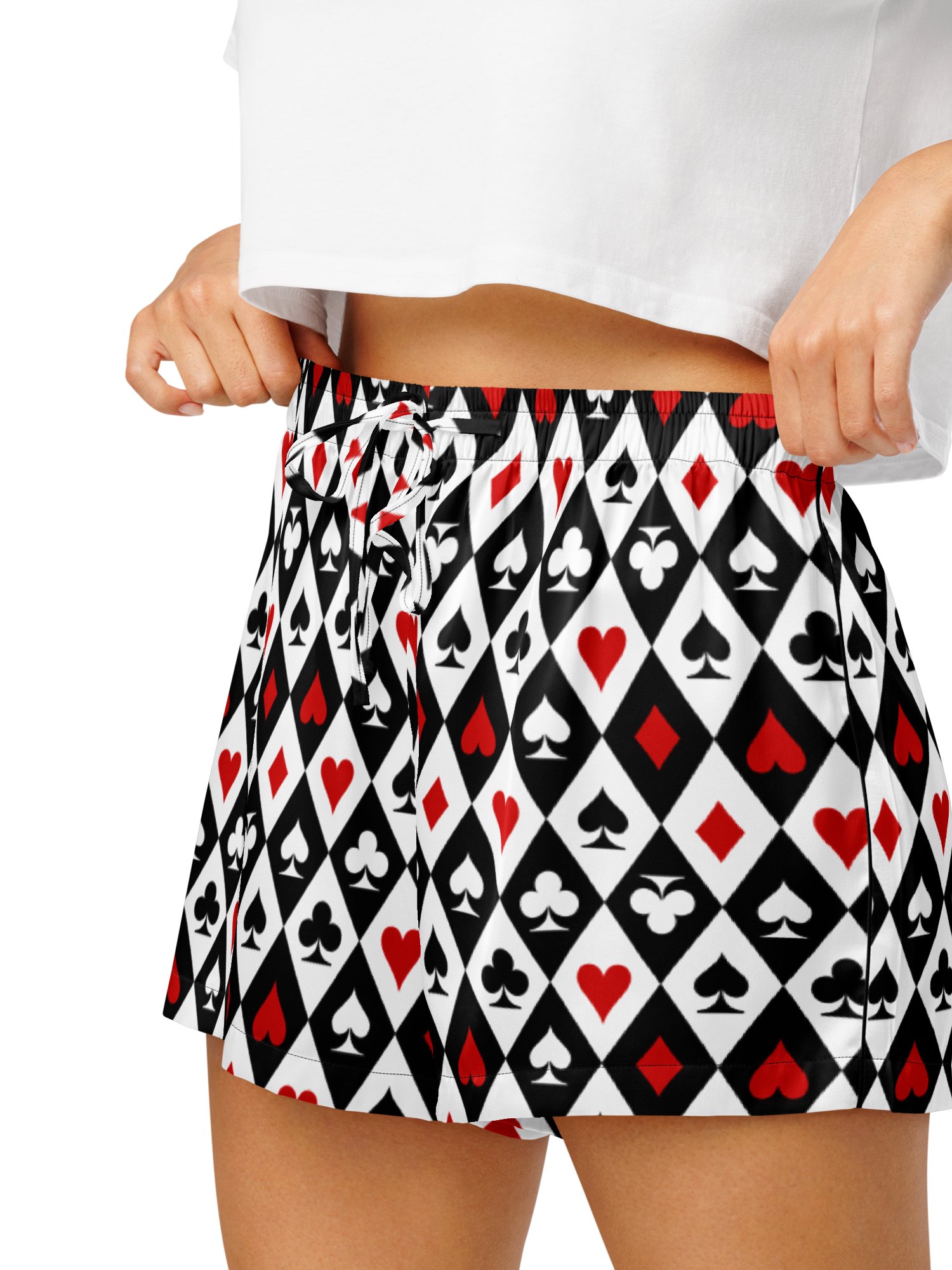 Retro Playing Card Suits Argyle All-Over Print Pajama Shorts product image (8)