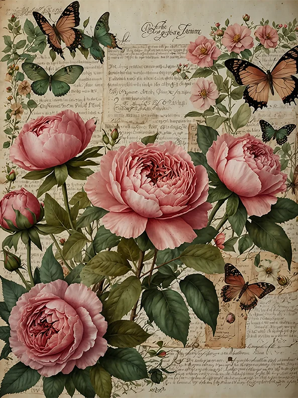 Set of 8 Antique Book Pages with Garden Roses No.R245 product image (2)