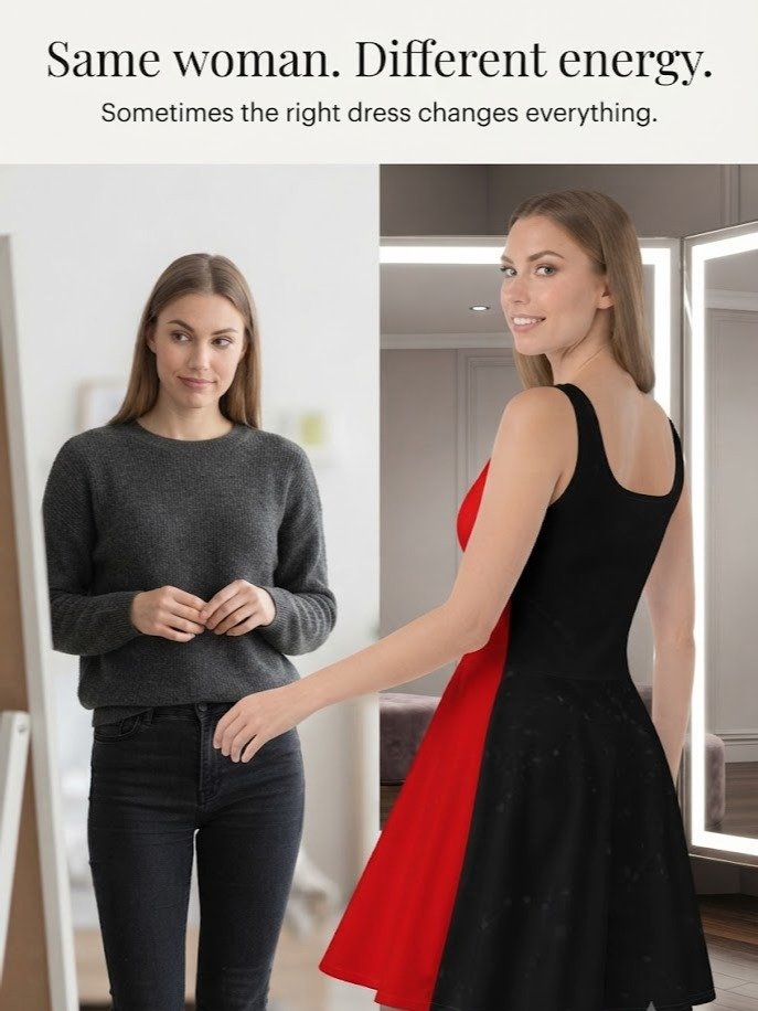 Crimson & Onyx Dual-Tone Glossy Skater Dress for the Women who loves Dark Romance Readers design Booktok product image (3)