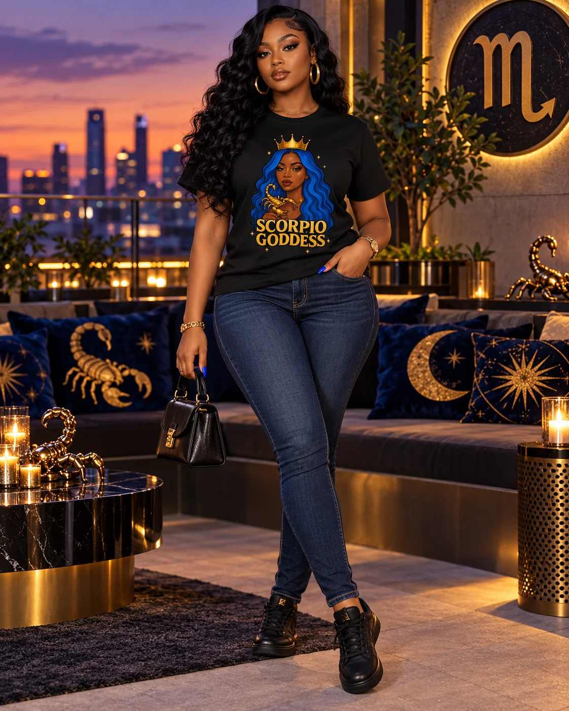 Scorpio Goddess Blue Hair Graphic Tee | Scorpio Zodiac T-Shirt | Astrology Birthday Gift product image (4)