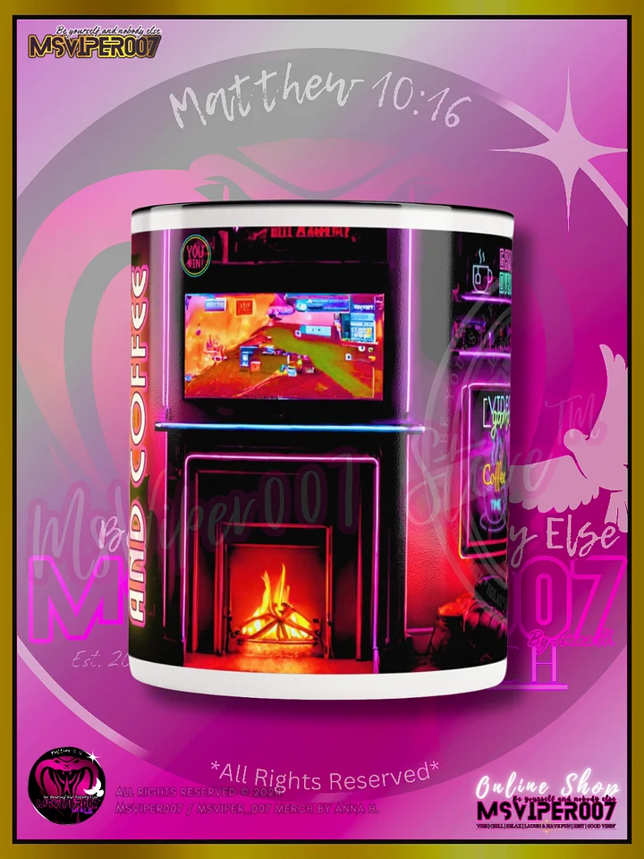 Mug - MsViper007's "Gaming and Coffee [retro/neon]" Hot Beverage Mug with color inside by Anna H. product image (2)