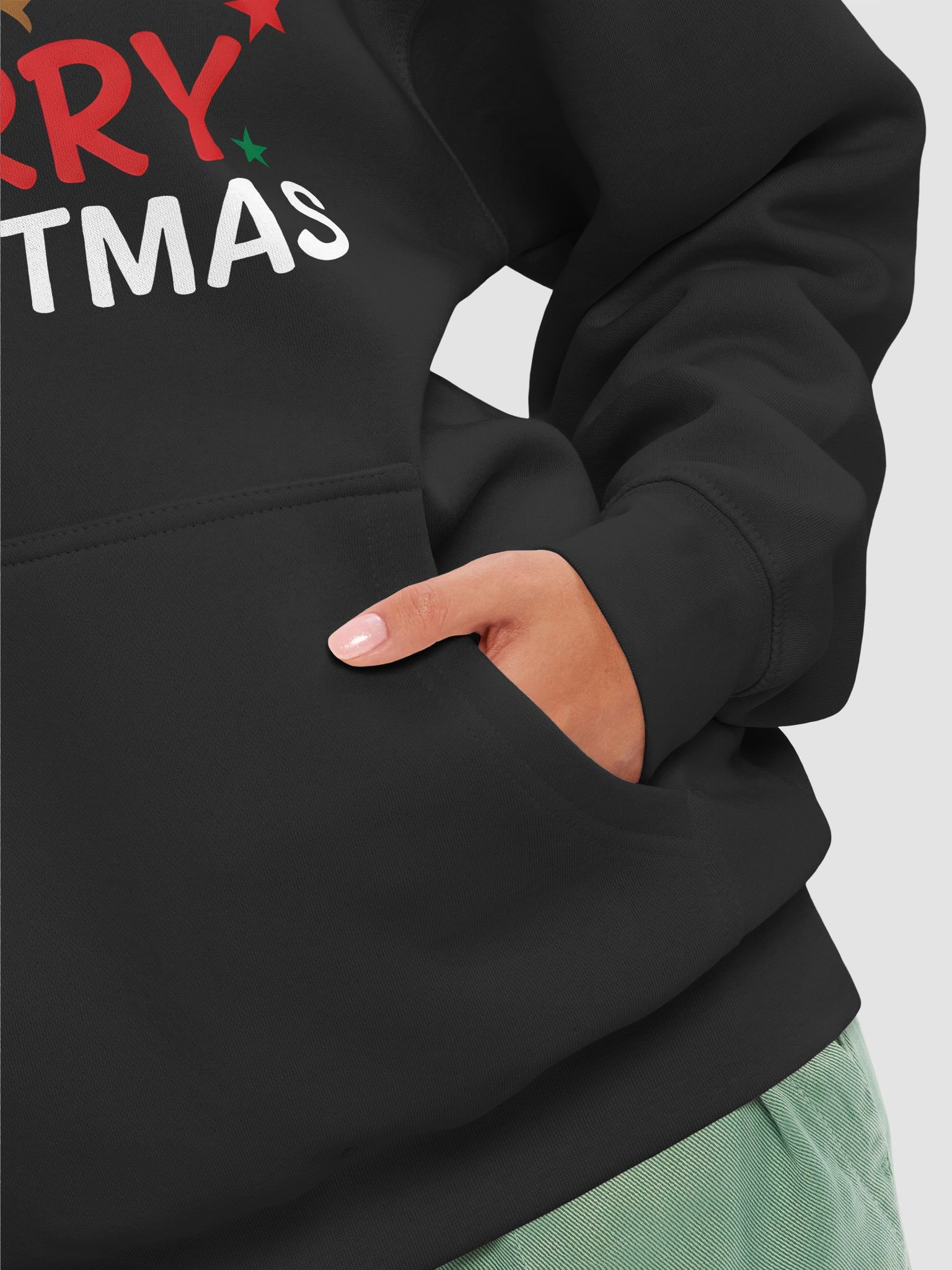 Black Merry Christmas Hoodie – Festive Santa & Reindeer Holiday Hoodie for Winter & Christmas Gifts product image (24)