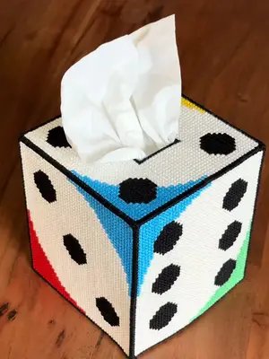 colored corner die tissue box cover 🎲 pattern available on my website! #crossstitch #dice #needlepoint #art #embroidery 