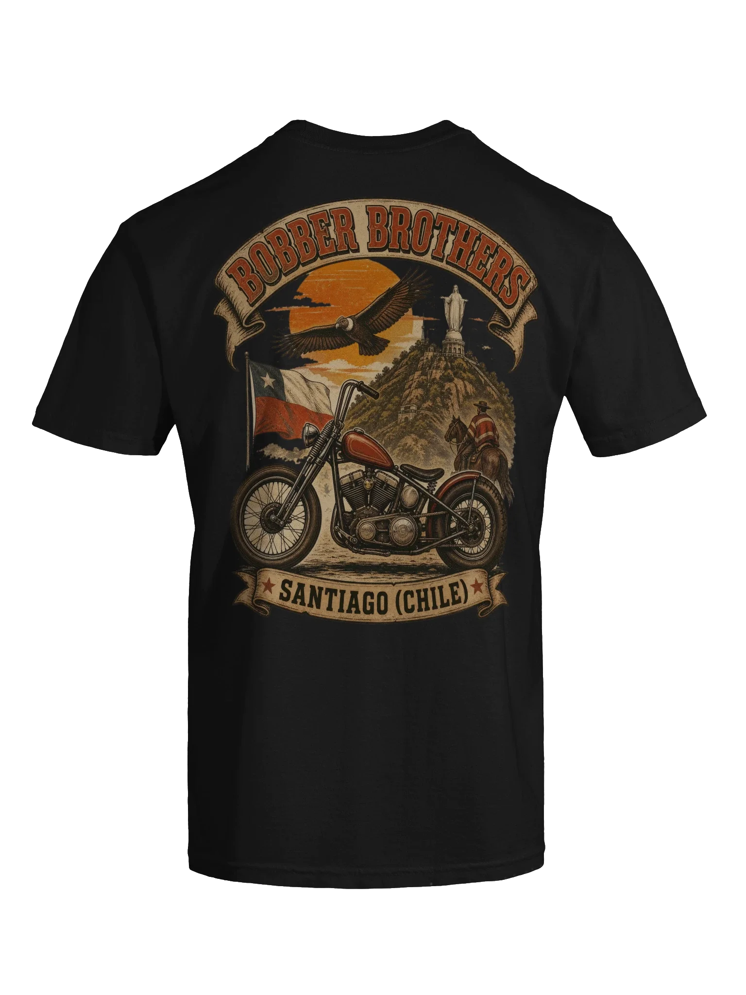 Santiago (Chile) motorcycle t-shirt design by Bobber Brothers