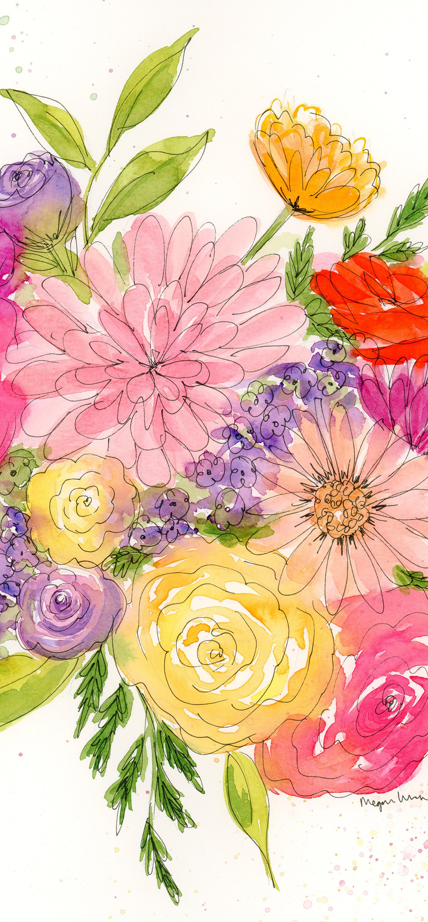 Sweet Bloom Bundle - 3 Original Watercolor Phone Wallpapers product image (4)