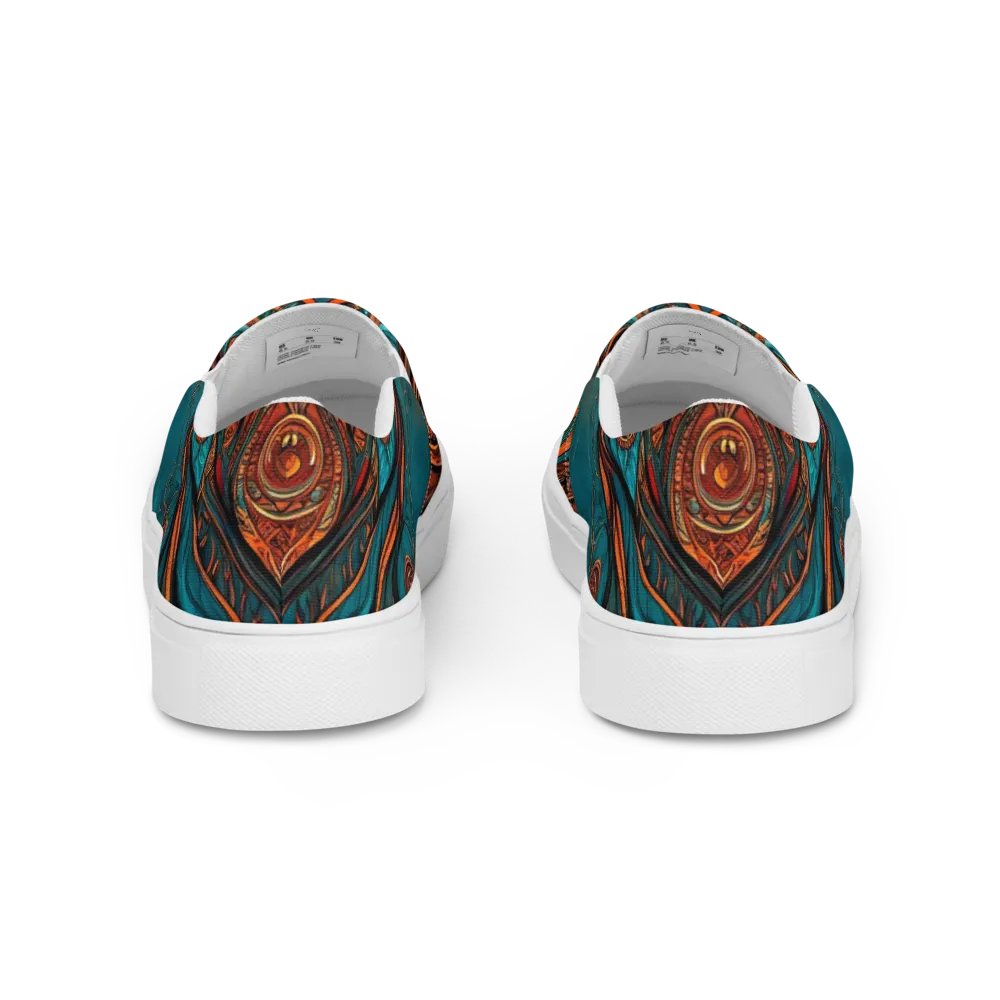 Men's Burnt Sienna & Teal Mandala Inspired Painted Slip-On Shoes product image (4)
