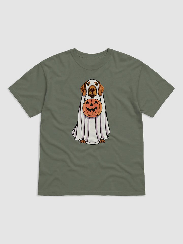 Funny Halloween Vizsla T-Shirt | Funny Vizsla Wearing a Ghost Costume and Holding a Pumpkin Basket product image (1)