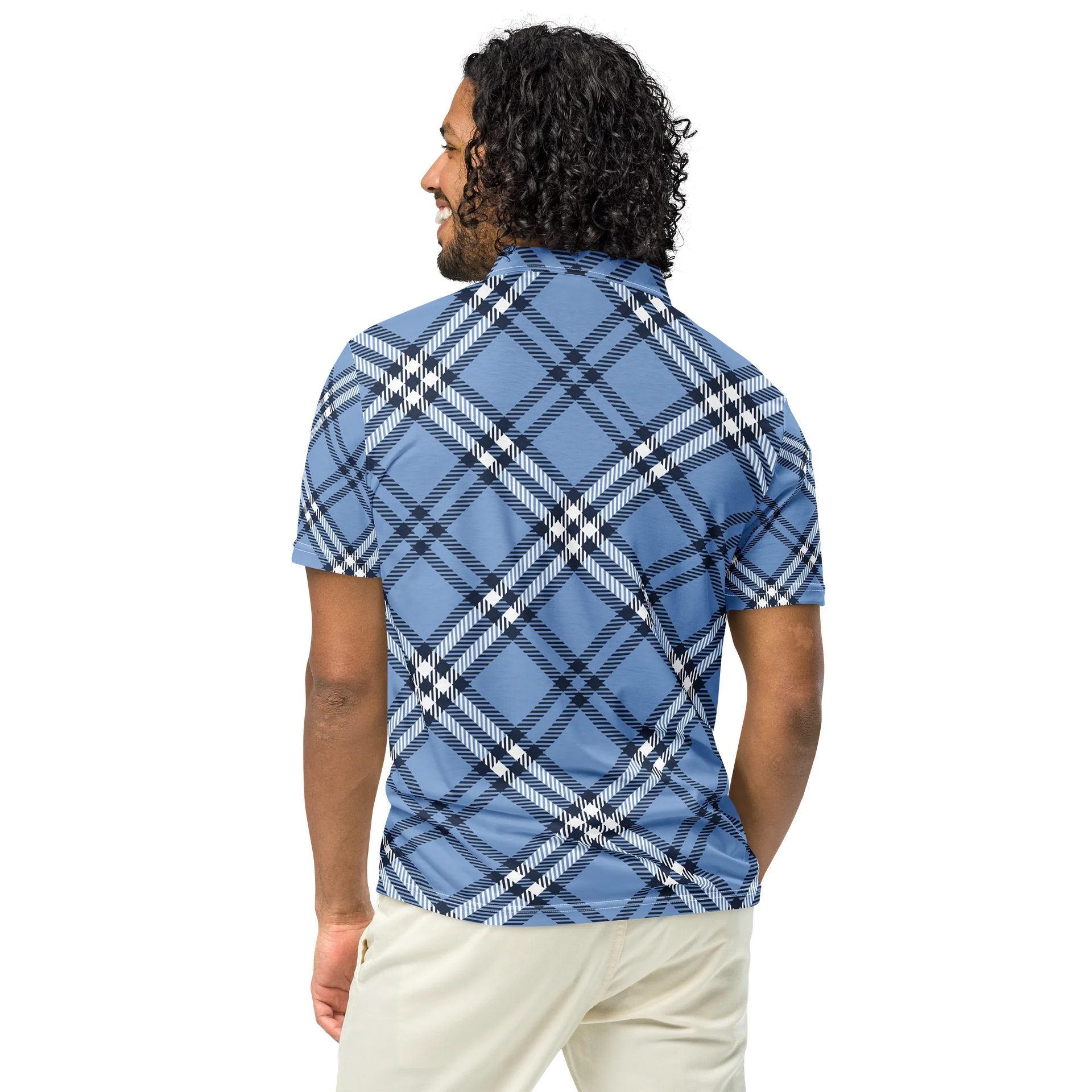 Blue Plaid Abstract Slim Fit Polo product image (5)