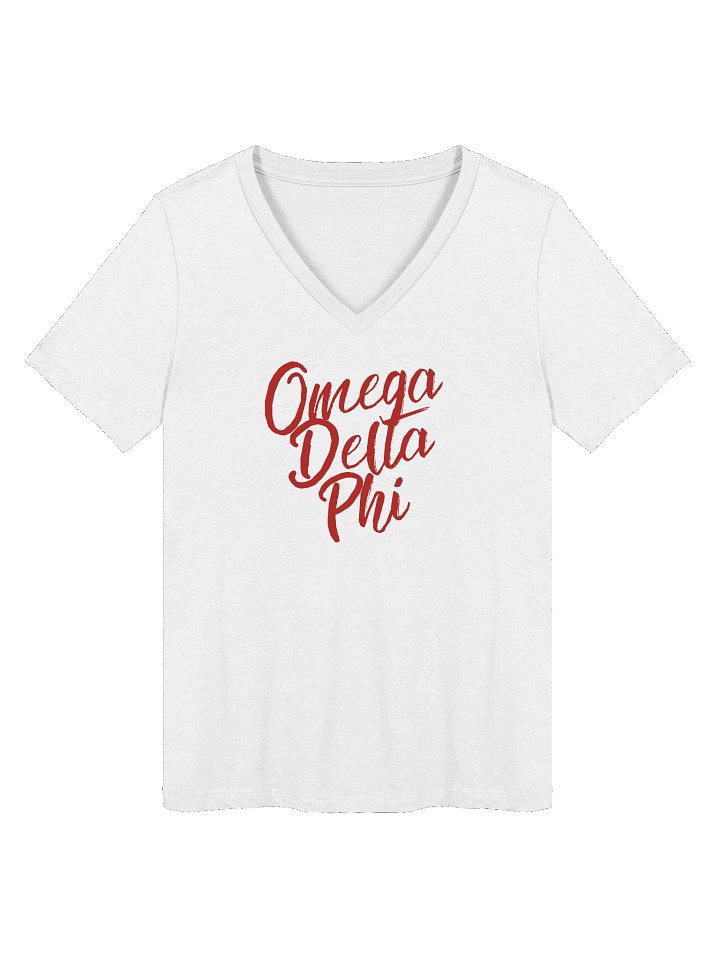 Omega Delta Phi Script Bella+Canvas Women's Relaxed V-Neck T-Shirt product image (1)