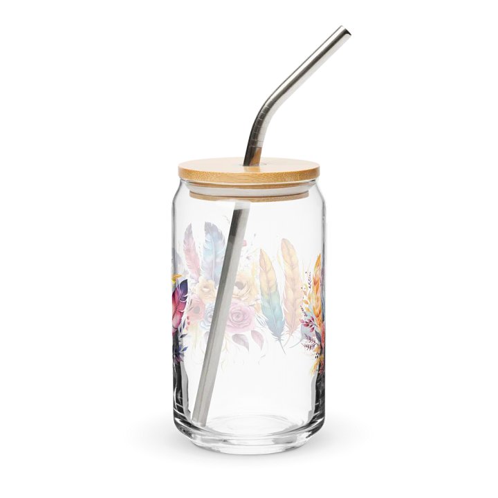 Vibrant Feathers and Roses Can Glass product image (2)