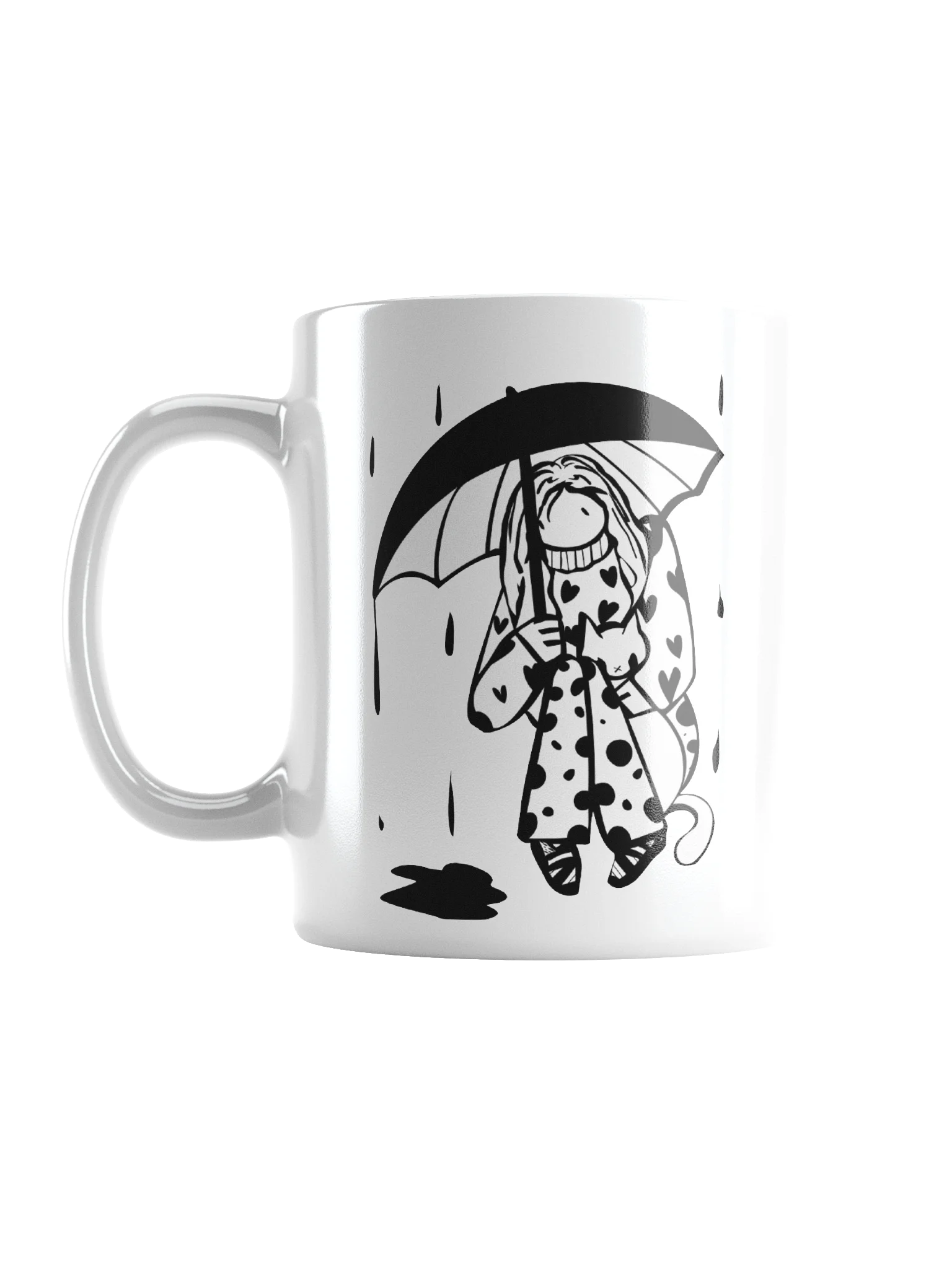 Mug: Lineart of Girl with cat under umbrella product image (1)