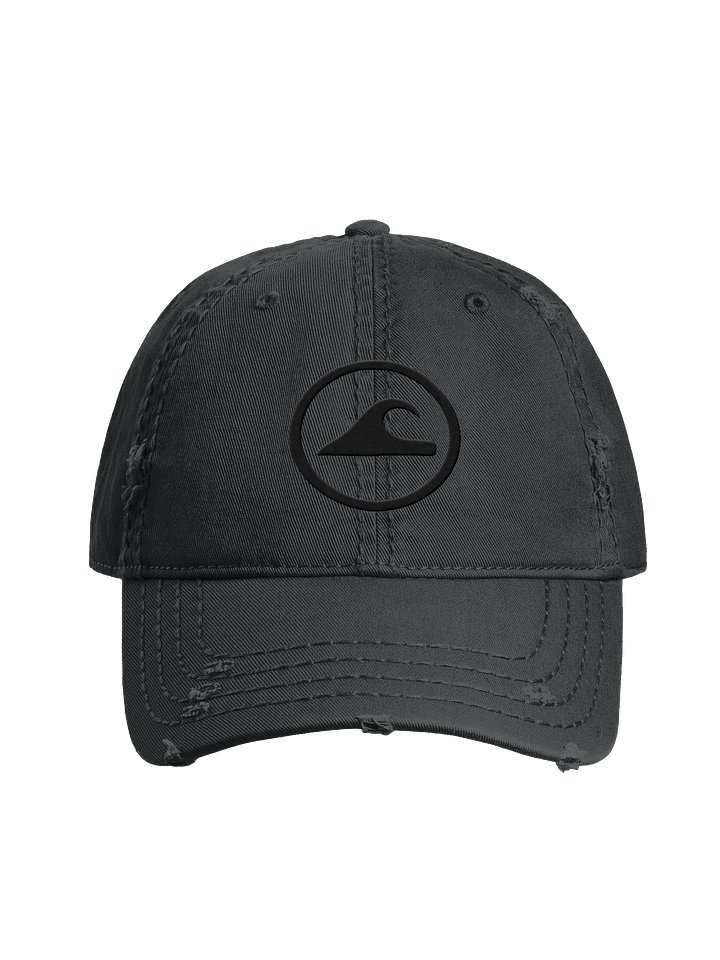 Embroidered Wave Rider Otto Distressed Dad Hat (Blackout) product image (1)