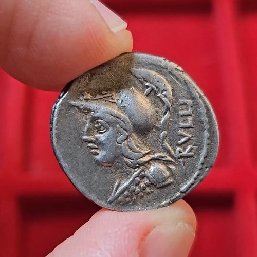 This Roman Republican Denarius was struck under the Gens Servilia in the year 100 BC. It features a charming bust of Minerva....