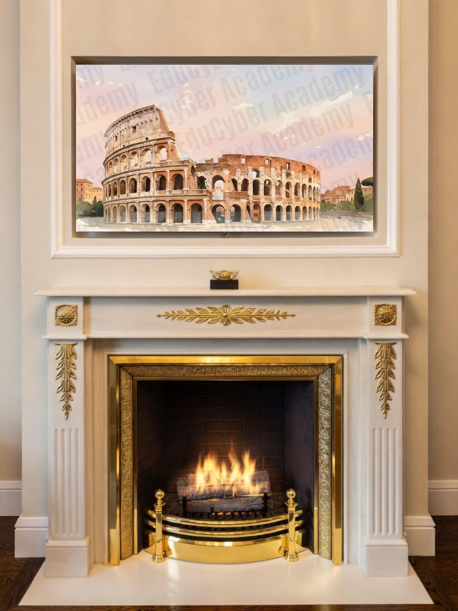 New 7 Wonders of the World Frame TV Art History of the Colosseum in Rome Italy Pastel Watercolor Desktop & Laptop Background Wallpaper Image (300 dpi) product image (2)