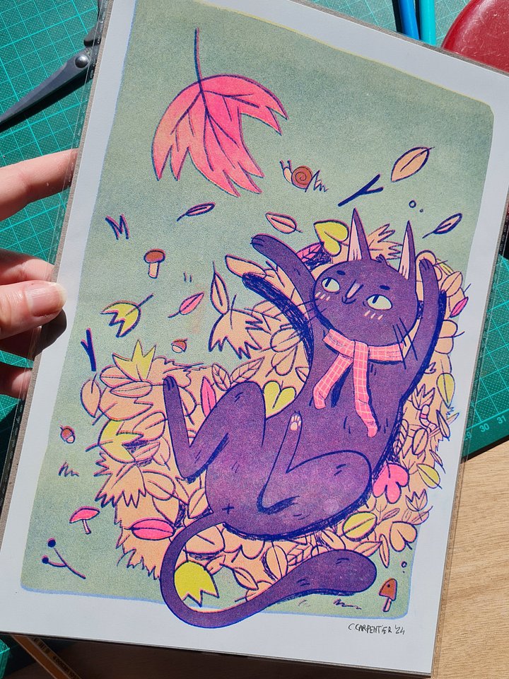Autumn Cat Riso Print A4 product image (2)