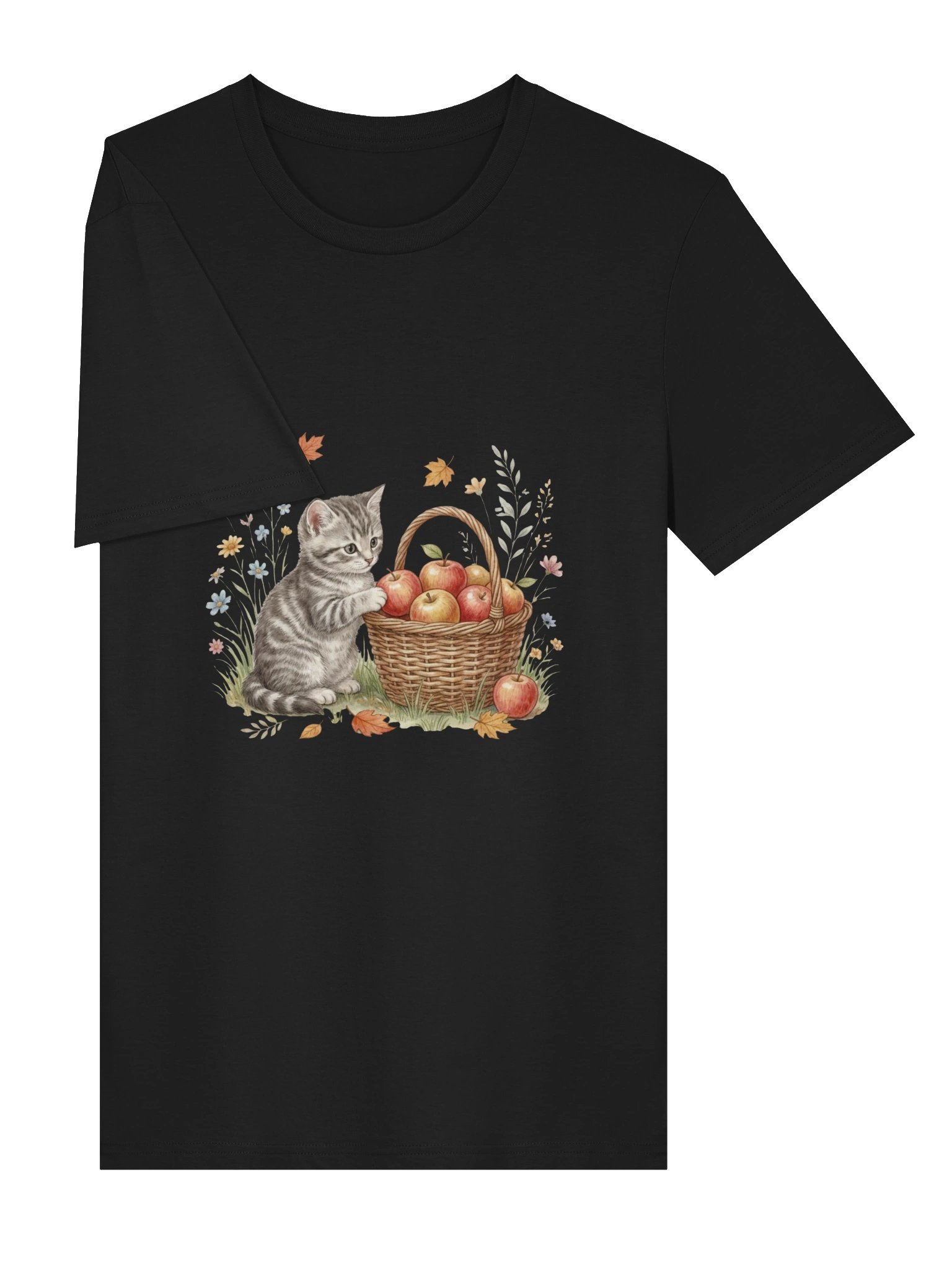 Vintage Watercolor Kitten with Autumn Apple Basket T-Shirt product image (2)