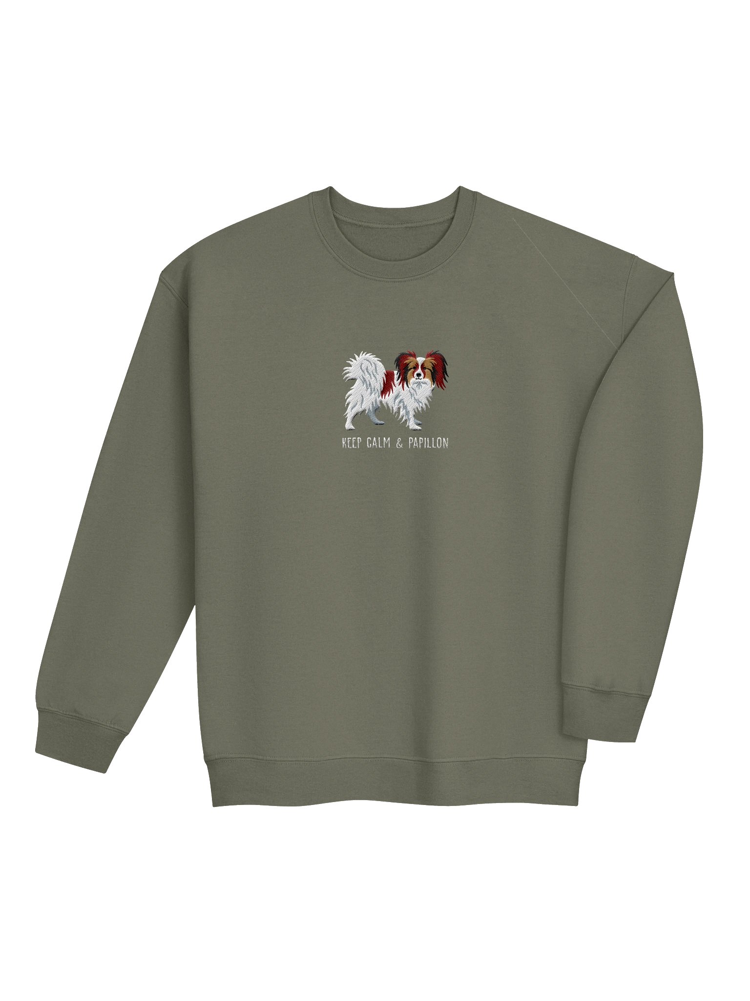 Keep Calm and Papillon Sweatshirt (Embroidered) of a Papillon(Chocolate & White) product image (7)