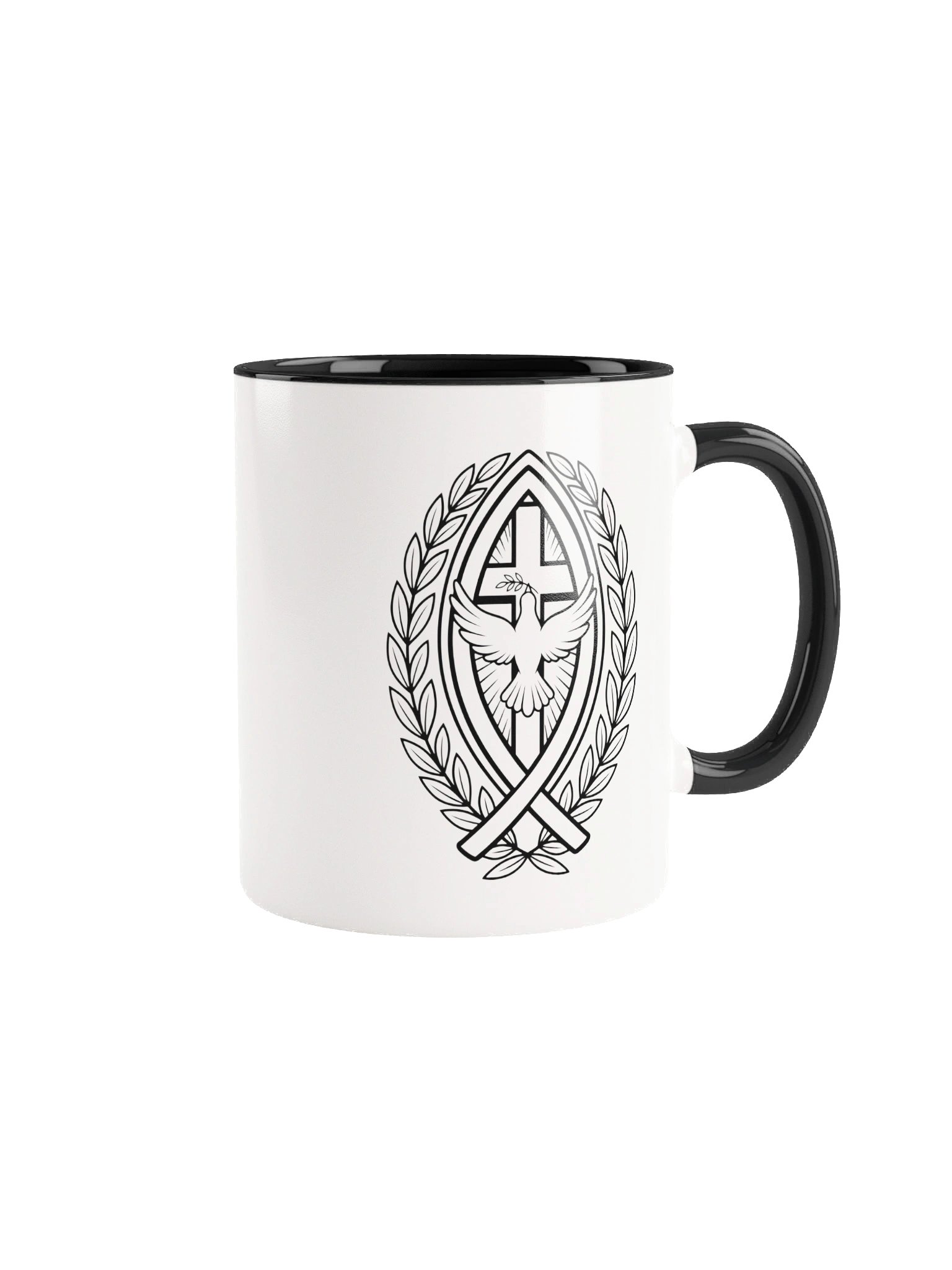 Christian Symbols Mug, Ichthus Cross Dove Olive Branch Design, Faith-Based Gift, 11oz Ceramic Coffee Cup product image (1)
