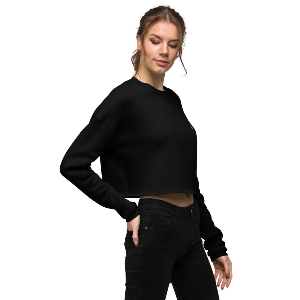 EXCLAIMING MENTALLY (L.C., B&W) embroidered fleece crop crew product image (12)